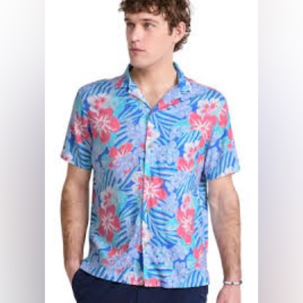 Vineyard Vines island floral short sleeve button down shirt men's size small‎